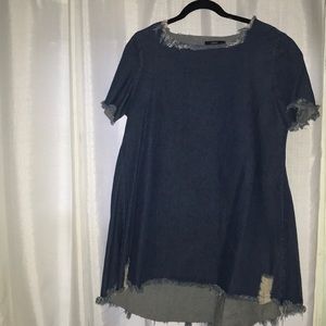 Casual denim shirt dress with distressing